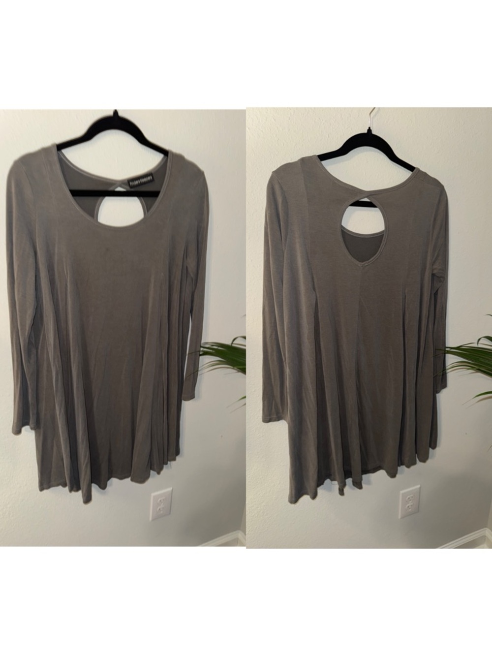 Finders Keepers Taupe Scoop-Back Long Sleeve Tunic